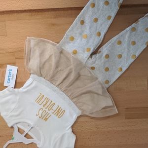 Carter's polkadot tutu set gold